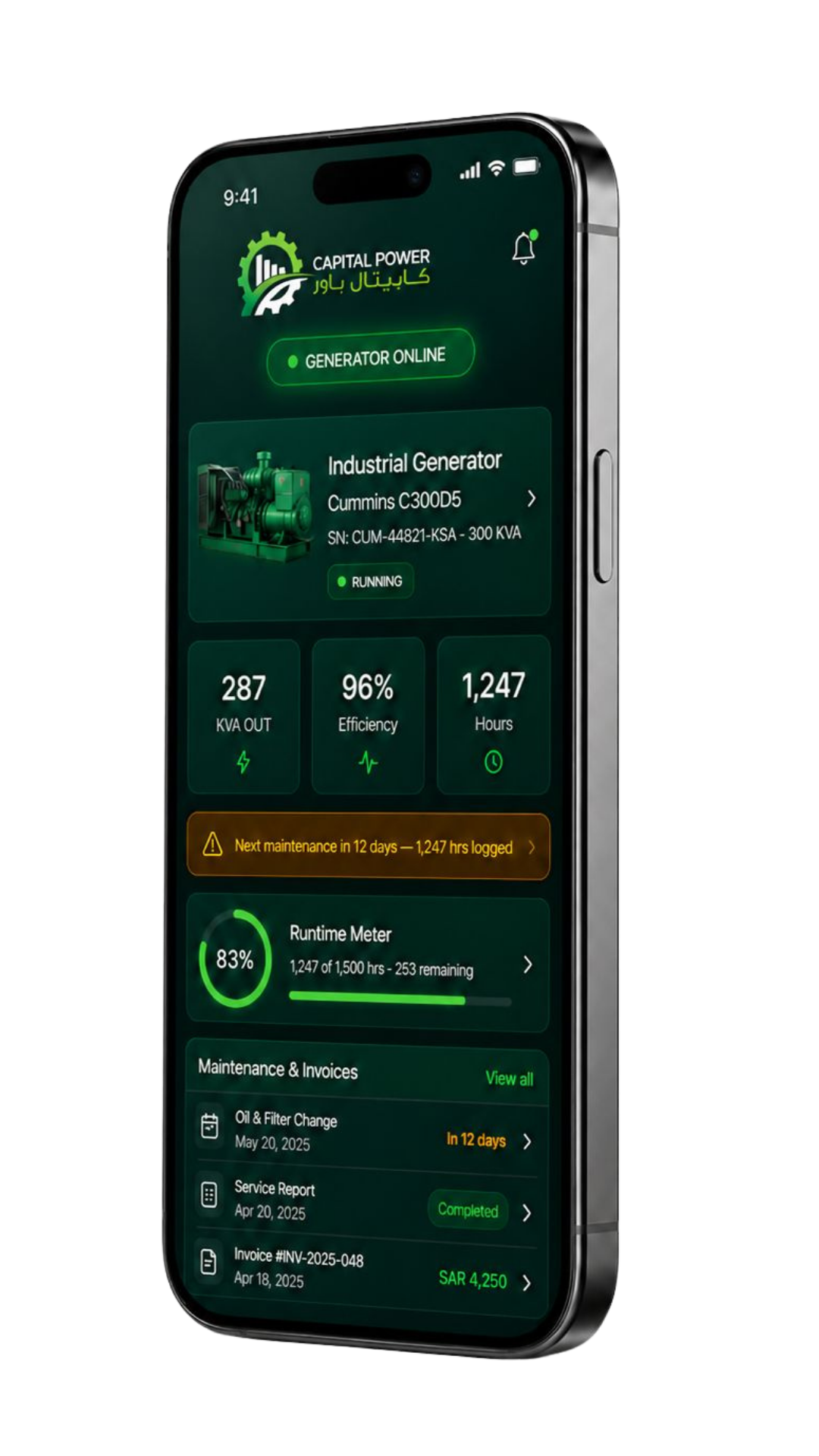 Capital Power client portal displayed on a realistic smartphone